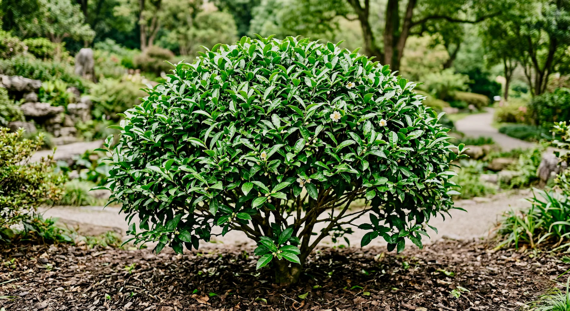 Vigorous Camellia sinensis shrub grown with proper management and pruning