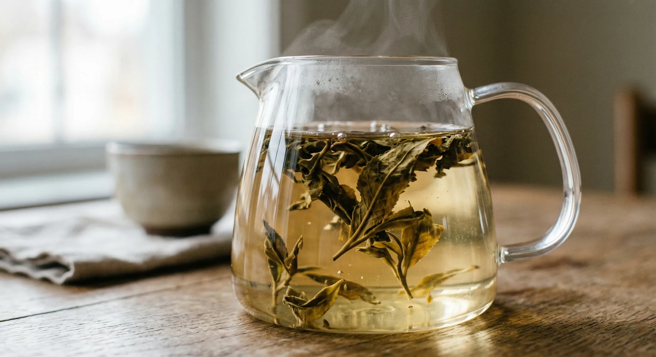 Folhas de chá expandindo durante a infusão