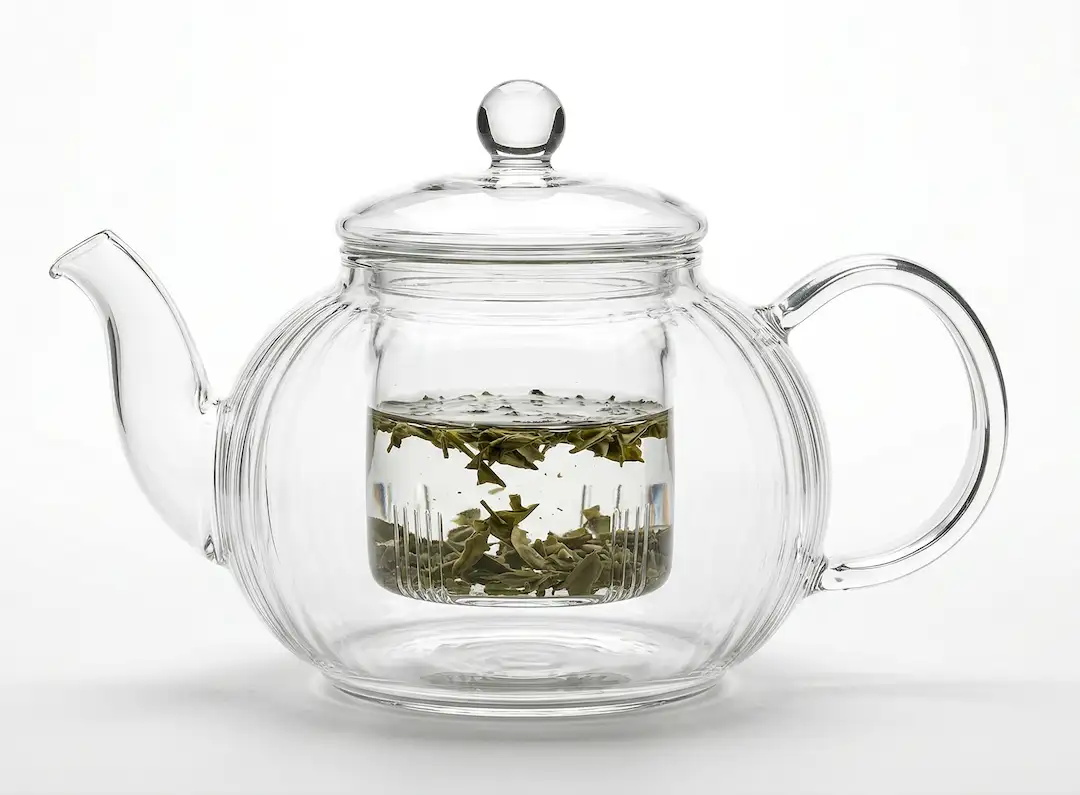 Transparent glass teapot with infuser for delicate teas