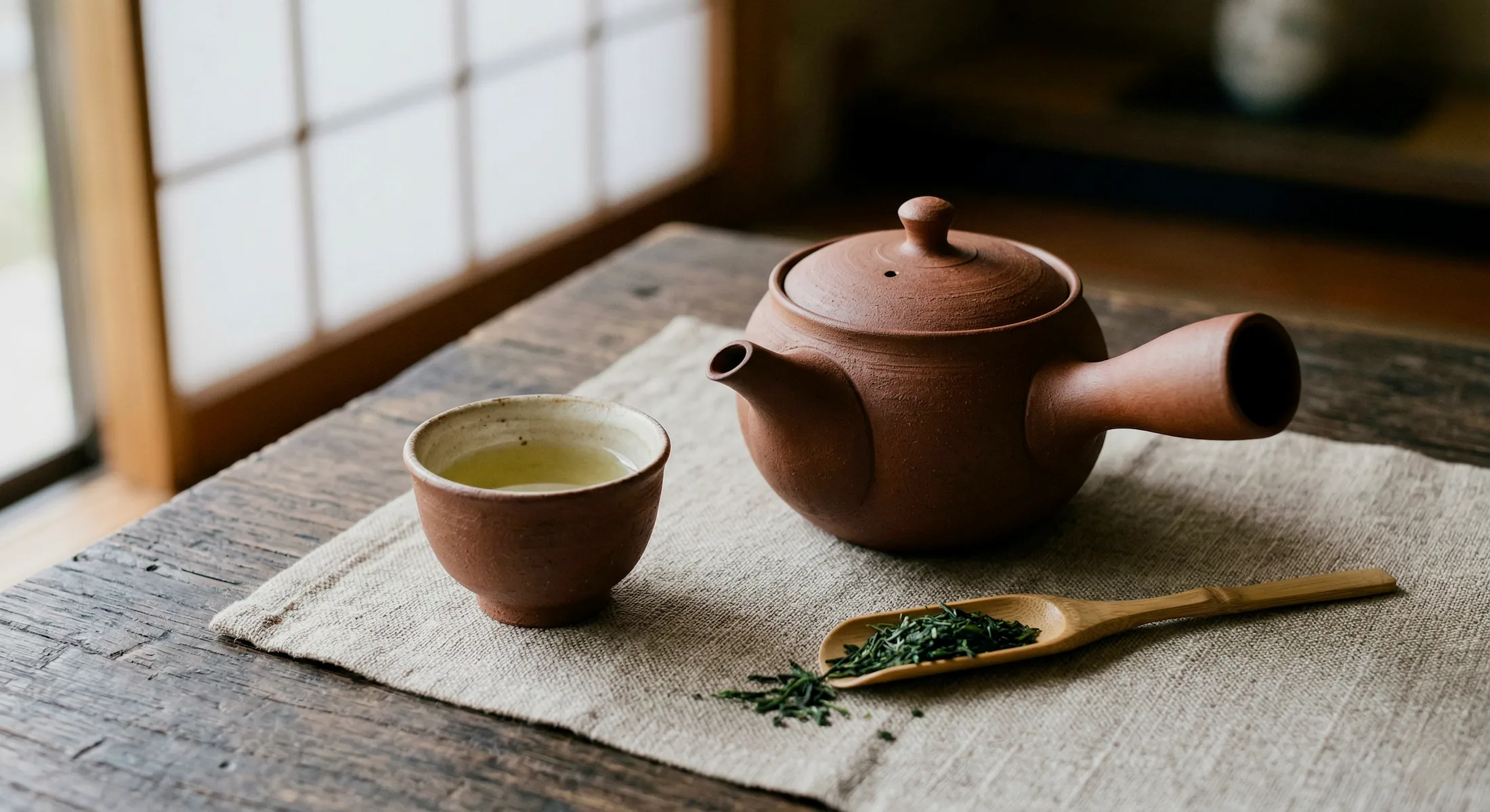 Japanese kyusu teapot with side handle for preparing green tea