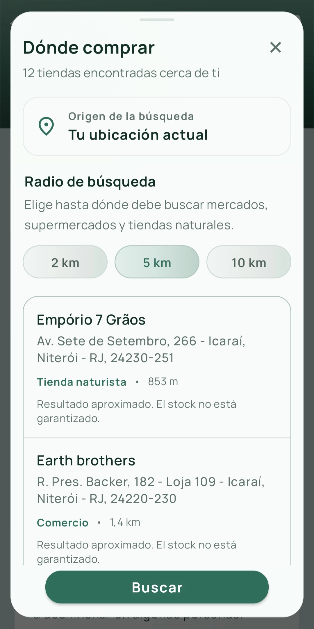 Pantalla de buscar ingredientes de la app Nature Chá